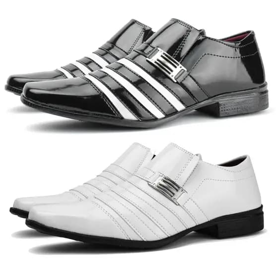 Kit 2 pares sapato social masculino branco e preto pizzolev