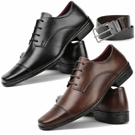 Kit 2 Pares Sapato Social Masculino Preto E Marrom + Cinto