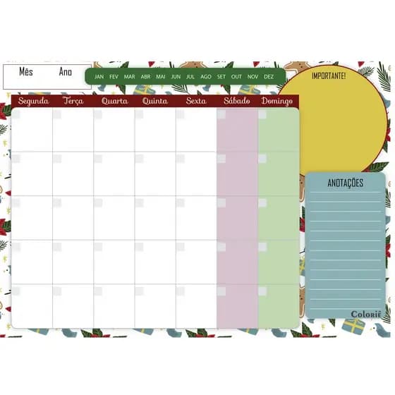 Planner mensal magnético para Geladeira agenda natalino