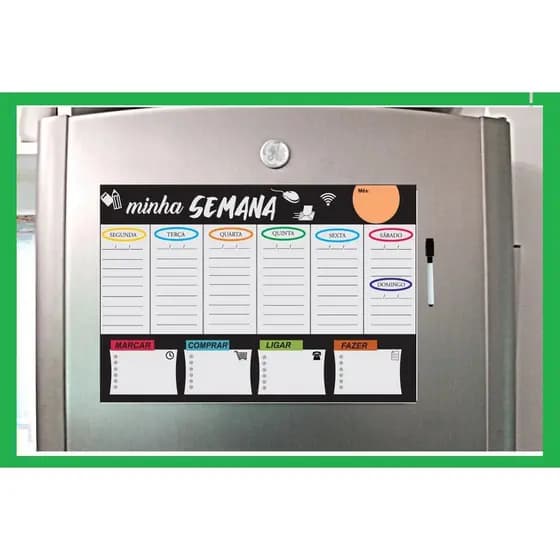 Lousa imã de geladeira Planner semanal magnético 30,5X21,5 cm
