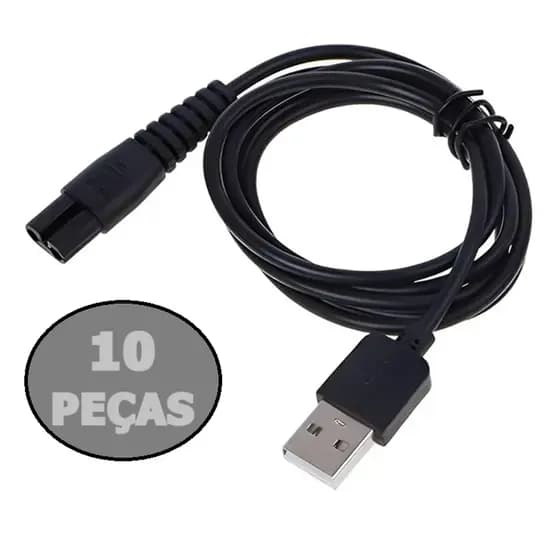 Kit com 10 Peças Cabo Usb 5v Para Barbeador Aparador Barba Universal One Blade