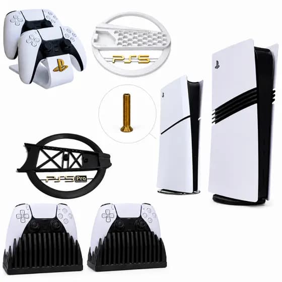 Kit Organizador Base Vertical e Suporte Para Controles Ps5 Pro e Ps5 Slim Compatível com Disco Digital e Físico