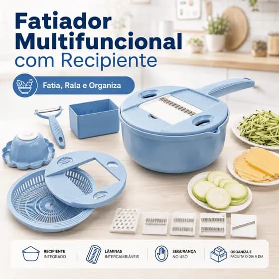 Fatiador Multifuncional de Legumes FreshSlice Bowl Pro com Recipiente Coletor, Ralador de Verduras, Cortador de Batata,