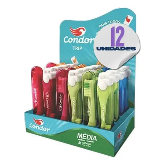 Kit 12 Escovas De Dentes Condor Viagem Com Tampa Dental