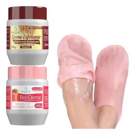 Kit Creme Esfoliante + Hidratante Pé 240g Bio+ Meia Silicone