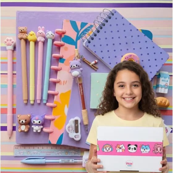 Kit Papelaria Fofa Kawaii Com 20 Itens - Presente Criativo - Volta as aulas - Material escolar - Papelaria Criativa