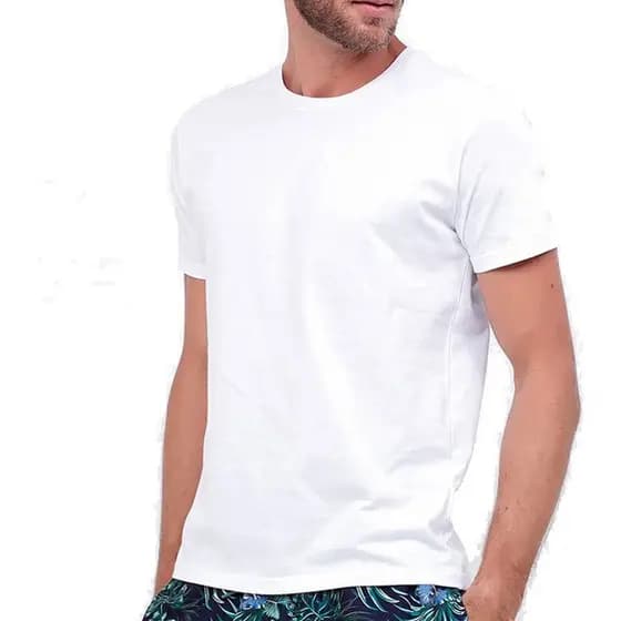 Camisa em meia malha 100% algodão básica com decote redondo