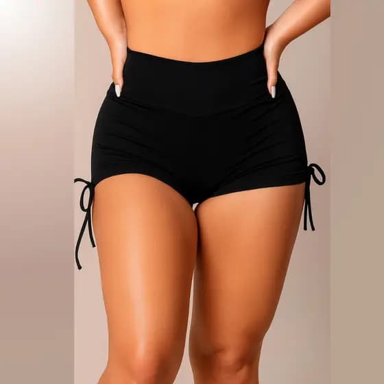 Short de Academia Feminino Hot Biquini Sunkini Curto Short Fitness Treino Cintura Alta Short de Amarrar nas Laterais