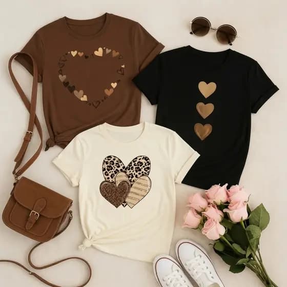 Camisetas Femininas Estampadas Corações Casual Confortável Moda casual de algodao