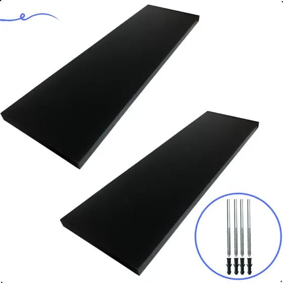Kit 2 Prateleira Preta 50X15 + Suporte Flutuante Mdf Organizadora Decoração Cozinha Banheiro Sala