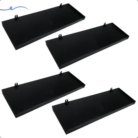 Kit 4 Prateleira Preta 30X10 + Suporte Flutuante Mdf Organizadora Decoração Cozinha Banheiro Sala