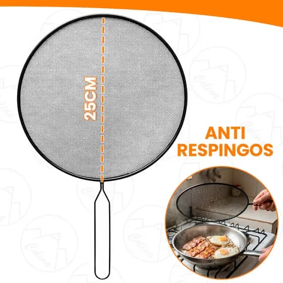 Protetor Anti Respingo 25cm Frigideira E Panela Com Cabo 39cm Tela Anti Óleo Cozinha Kolling Sell