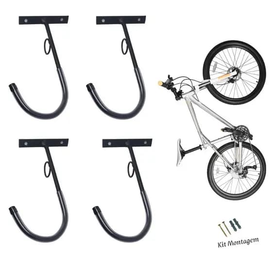 Kit 4 Suportes para Pendurar Bicicleta com Argola para Cadeado