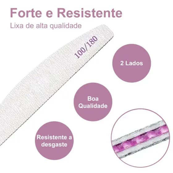 Kit 8 Lixas para Unhas de Gel Acrigel Porcelana 100/180 Bumerangue Boomerang