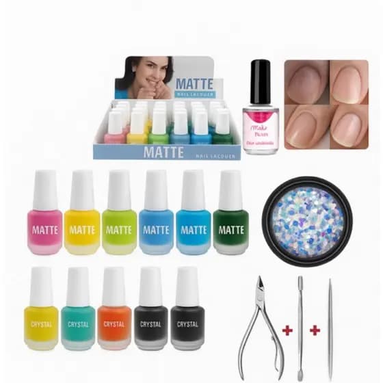 kit manicure 6 esmaltes love yes+glitter+kit alicate e espátulas e óleo de cutícula para manicure,unhas profissional