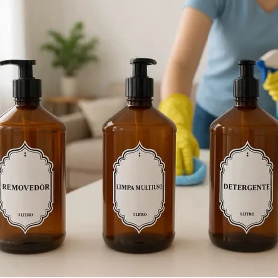 Kit 3 Frascos Âmbar para limpeza da casa e organização Removedor/limpa multi uso/detergente cozinha organizada