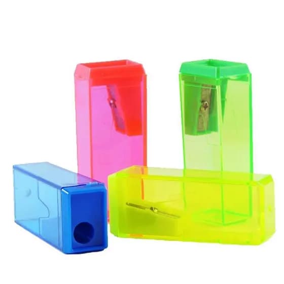 Kit 3 Apontador com Depósito Retangular 4cm - com lixeira, bloco, escolar - Leo&Leo