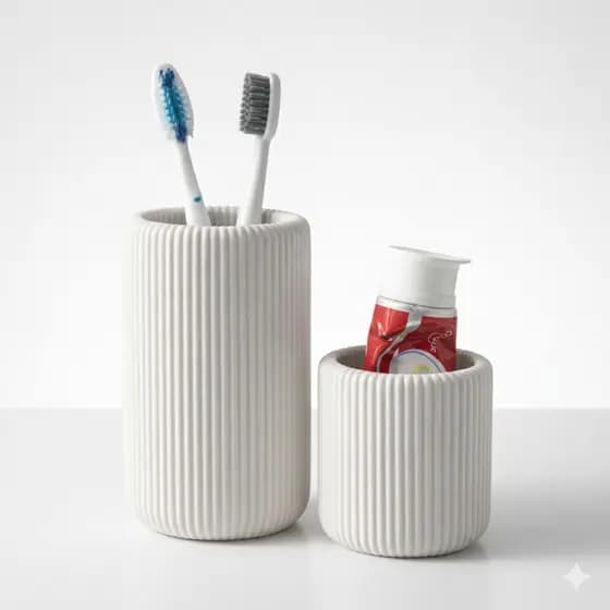Porta Escova de Dente e Porta Pasta Dental Frisos Organizador de Bancada Banheiro Kit Acessórios