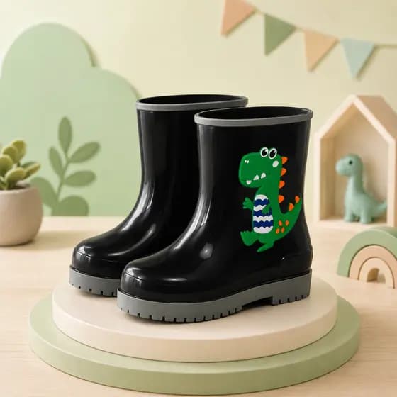 Bota Galocha Infantil Masculina Menino Dinossauro Divertido Lançamento Antiderrapante