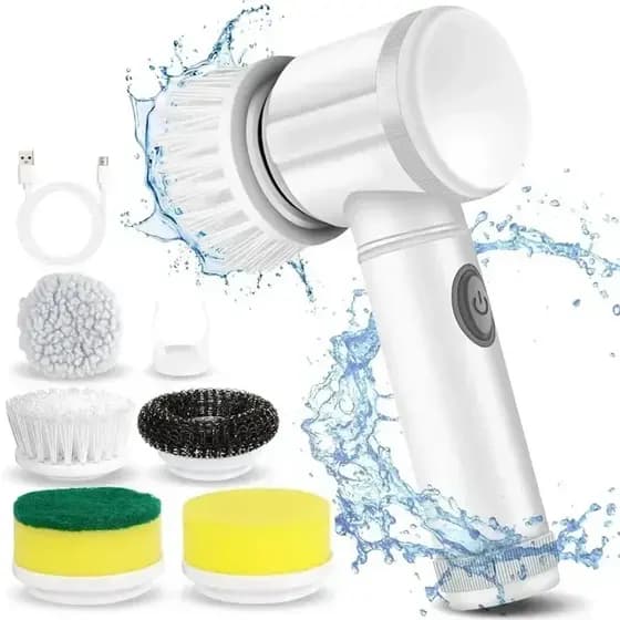 Purificador de rotação elétrico com 5 Escova substituível, Escova de limpeza elétrica, Recarregável