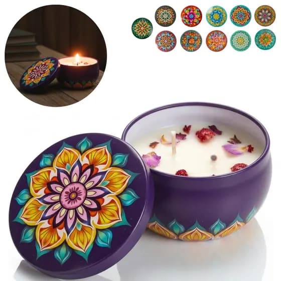 Kit Vela Decorativa Lembrancinha 12/6 un Cera Vegetal Aromas Premium Banho Relaxante Mandala Cores