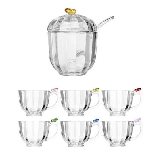 Kit Mesa Posta Delicada Açucareiro 6 Xícaras 80ml Café Borboleta Colorida