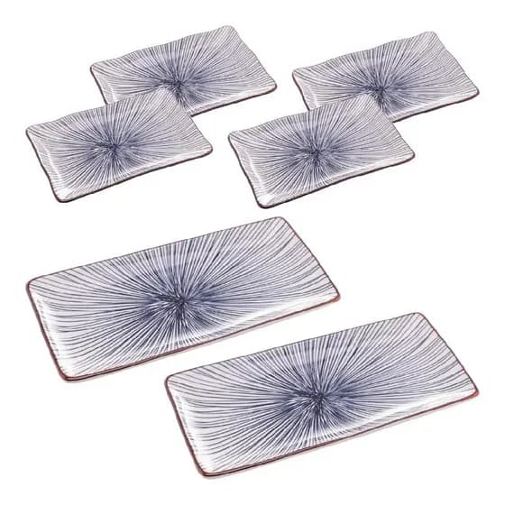 Kit 6 Pratos Retangulares Para Sushi Koji Porcelana Wolff Decoração Mesa Posta Oriental