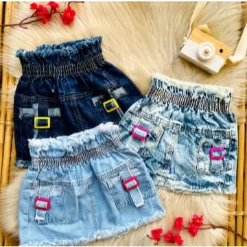 Saia Jeans Infantil com Fivela / Diversos Tamanhos e Lavagens / Saia Jeans