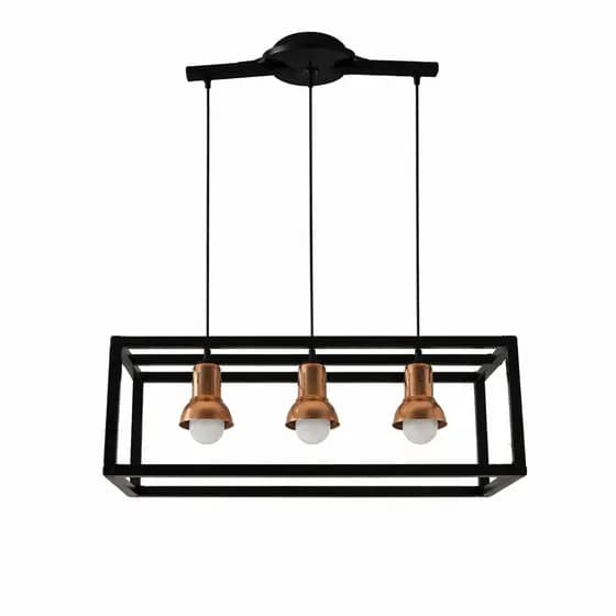 Luminaria Pendente Triplo Preto/Rosê Infinity Industrial Leve Polipropileno