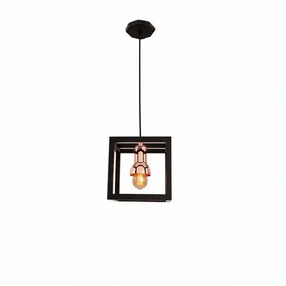 Luminaria Pendente cubo Preto/Rosê Leve Polipropileno Lustre