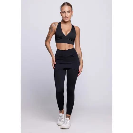Conjunto Fitness Top Bojo e Calça Saia Tapa Bumbum Academia