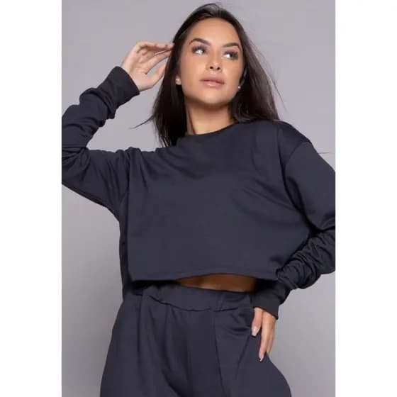 Cropped Blusa Moletinho Gringa Manga Longa Inverno