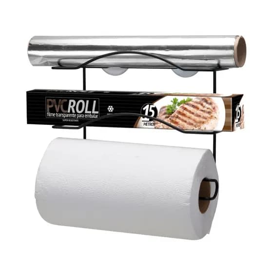 Organizador Suporte para 03 Rolos em Aço Preto Arthi