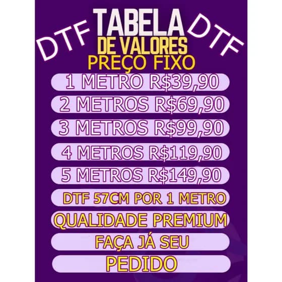 DTF QUALIDADE PREMIUM 57cmX100cm Para Estampar Camiseta, Blusa, Bolsa e Material Têxtil