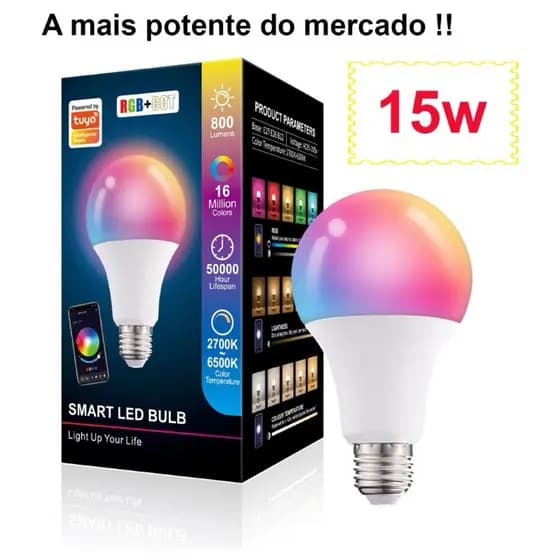 Lâmpada Inteligente E27 E26 Rgb 15w - 2 Unidades