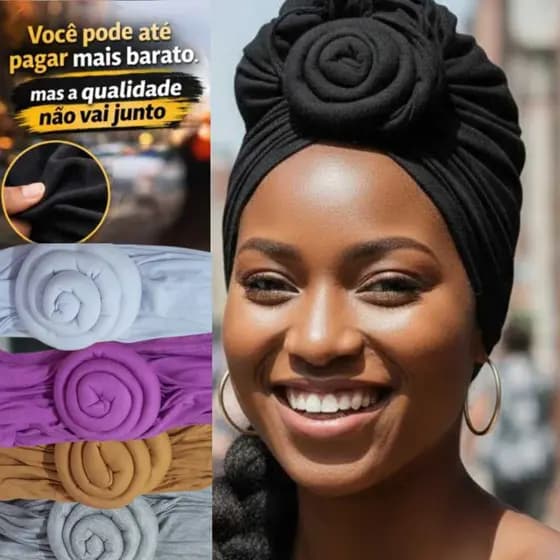 Turbante Faixa de Cabelo Feminina Viscose com Flor Regulável