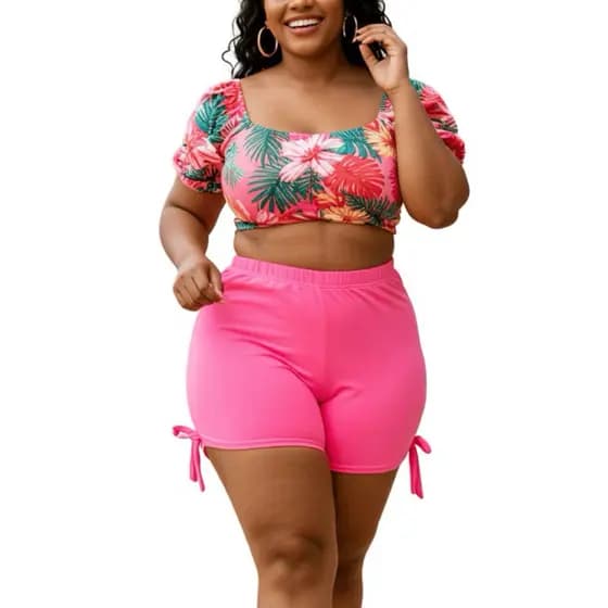 Biquíni Shorts Plus Size Sunquíni Cordinha Calcinha Plus Praia Shorts Cordinha