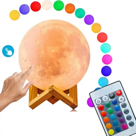 Luminária de Lua Cheia Abajur 3D 13cm Usb