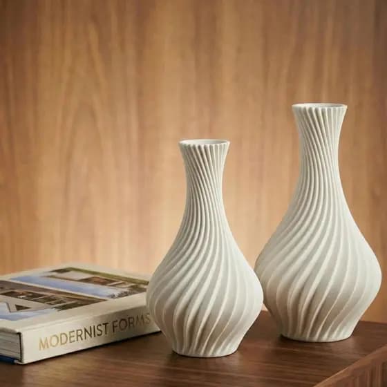 Kit 2 Vasos Decorativos Em Espiral Moderno Sala Cozinha Escritório Decoração Ambiente Plástico Resistente