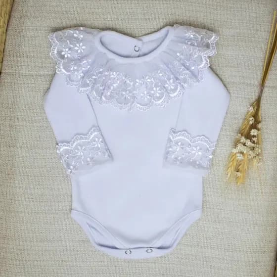 Body Bebê Menina Algodão Renda Gola Luxo Maternidade Conforto Suave Delicado Recém Nascida Roupinha