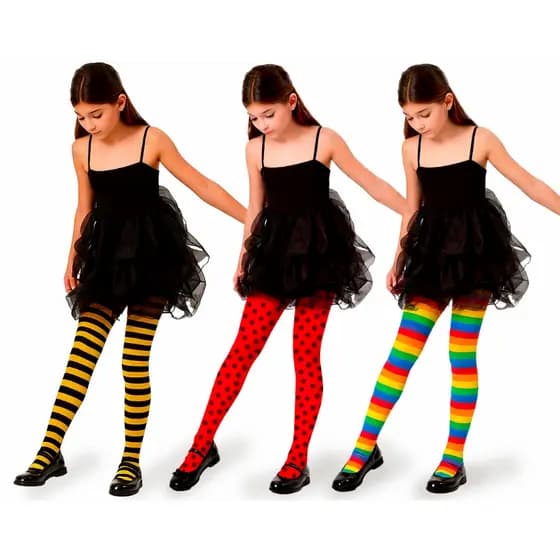 Kit 3 Meia Calça Infantil Fantasia Abelhinha Arco-Íris Joaninha Colorida Cosplay Festa Balé Escolar
