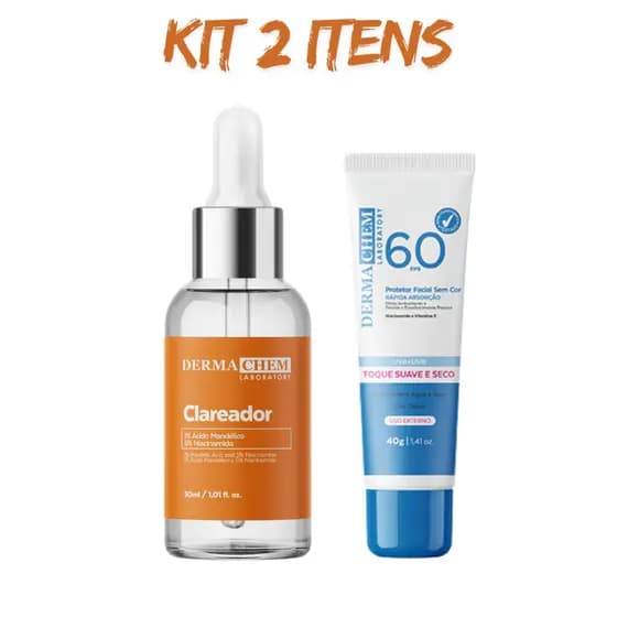 Kit Protetor Solar F60 + Sérum Clareador Peptídeos Rosa Mosqueta Efeito Secativo Dermachem