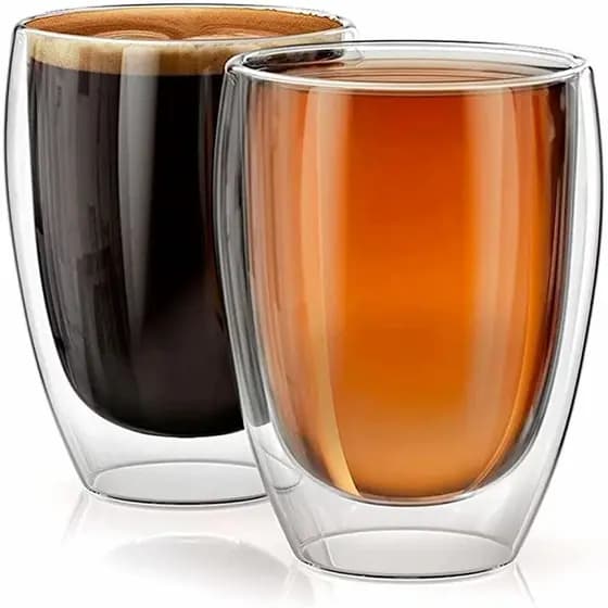 Conjunto 2 Copos Parede Dupla de Vidro 350 ml para Café Chá Suco Cerveja Chopp Copo Duplo Isolante KIT 2 Copos