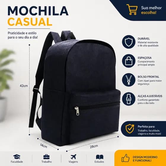 Mochila Preta multiuso Unissex Reforçada Escola Viagem Trabalho. Super Promoção
