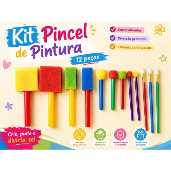 Pincel C/batedor De Espuma P/ Pintura 12 Peças Yins No Tubo
