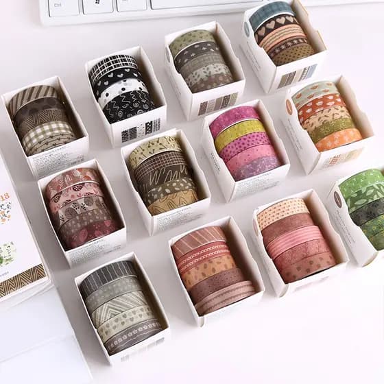 5 Rolos Adesivos De Fita Vintage Washi Em Caixa De Conjunto De Fitas Decorativas De Mascaramento De Material Washi Tape