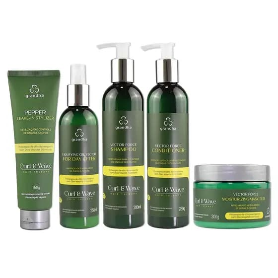 Kit Completo 5 Produtos Grandha Curl & Wave Vector Force Cabelos Cacheados E Crespos