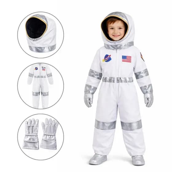 Fantasia de Cosplay Astronauta Menino Infantil Luxo Completa 3 pçs Macacão Capacete Luvas Completa Nasa Lua Aniversário