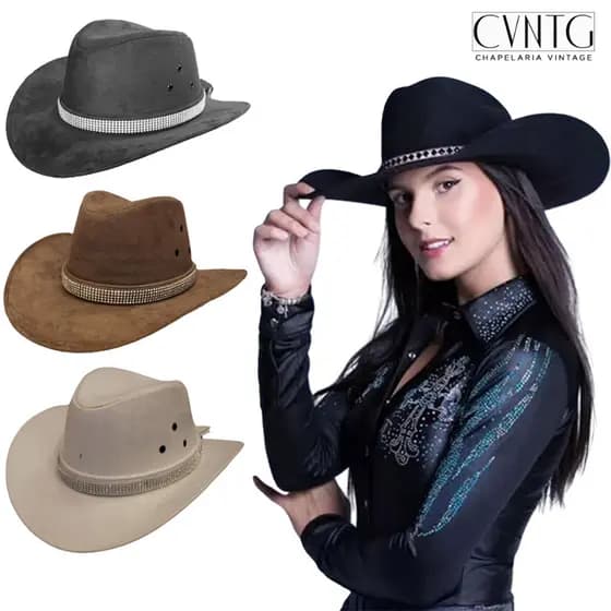 Chapéu Country Texas com Strass Estilo Ana Castela Cores Variadas