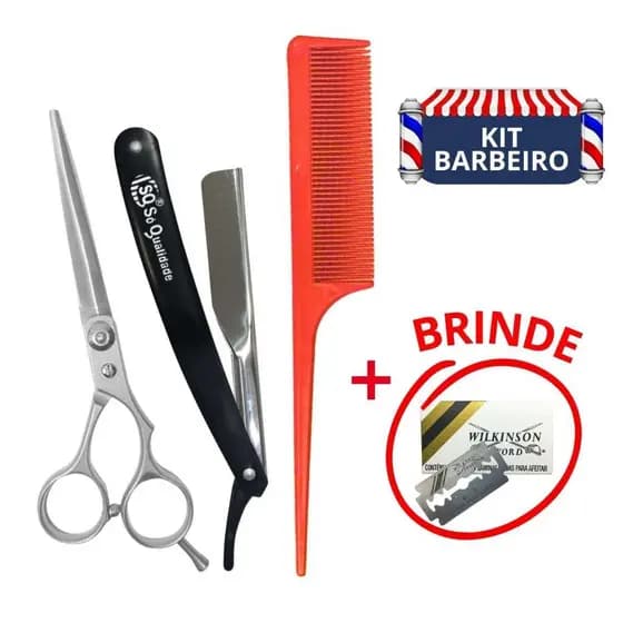 Kit Barbeiro Profissional Tesoura 6" + Navalhete Sq3290 + Pente + Lamina Wilkinson